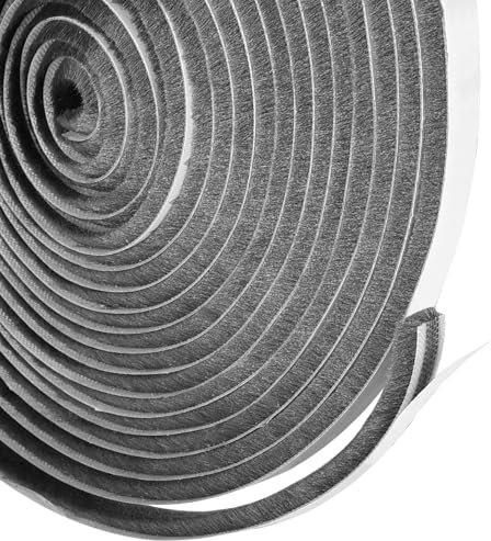 Draft Excluder for Doors, 10m Draught Excluder for Windows, Self-Adhesive Brush Seal Strip Air Stopper for Sliding Doors ＆ Window 9mm(W) x 5mm(T)
