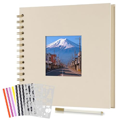 Boic Album Fotografico 21x21cm Spirale Scrapbook con Finestra, Fai da Te Album Foto 40 Pagine, Regali Nozze Natale Valentino Regalo di Anniversario Compleanno (Bianco Latte)