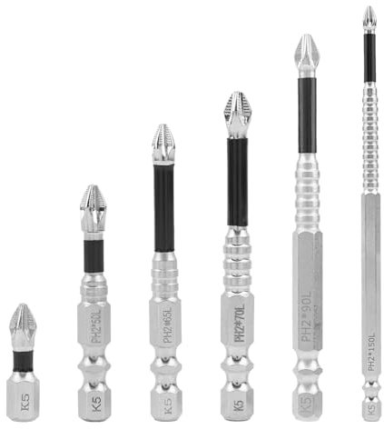 lasuroa 6pcs High Magnetic Screwdriver Drill Bit Set, Strong Magnetic Anti-Slip High-Hardness S2 Alloy Steel Bits Set for Electric Screwdriver Impact Drill, Length 25/50/65/70/90/150mm