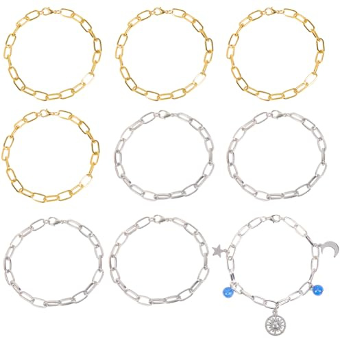 SUNNYCLUE 1 scatola Da 20 pezzi, Braccialetti A Catena con Graffetta, Set di Braccialetti A Catena con Cavo In Lega di Metlega Color Oro e Argento, Fermagli per Collegamento di Cavi, Catene Sottili pe