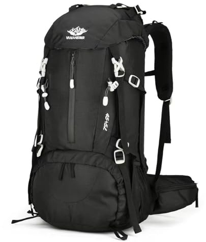PORRASSO 50L Zaino da Trekking Zaino Impermeabile Zaini con Copertura per la Pioggia Hiking Backpack per Donna Uomo Escursionismo Campeggio Arrampicata Viaggio Nero