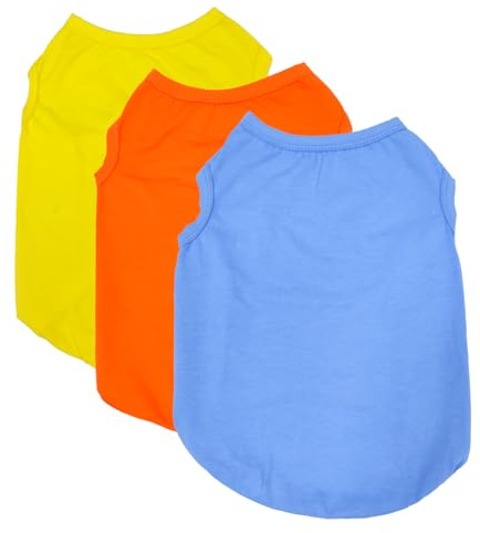 3 Pièces T-Shirt Vêtements d'été pour Chien, D'été T-Shirt en Coton Doux et Respirant sans Manches, pour Chiens et Chats de Petite Orange, Jaune, Bleu Clair (L)