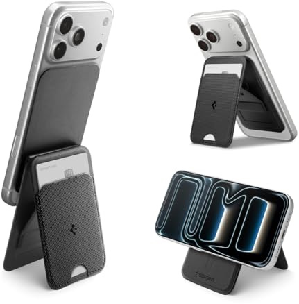 Spigen for MagSafe Wallet, Adjustable Tripod Stand, Slim Fold MagFit Black