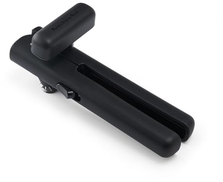 KitchenAid Locking Tin Opener, Matte Black Heavy Duty Manual Can Opener with Stainless Steel Blade, Tin Opener with Locking Mechanism, Kitchen Tool with Ergonomic Handle, 18cm