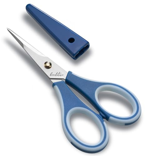 Beaditive Forbici per artigianato di precisione - Forbici per carta in acciaio inox con cappuccio di sicurezza - Lame ultra affilate e manici antiscivolo TPR - Adulto e bambino (1, blu)