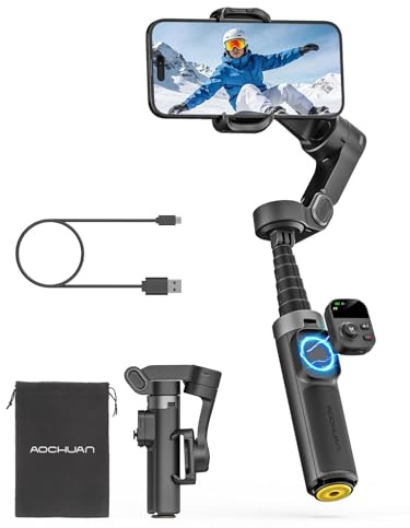 AOCHUAN Smart X3 360° Pan Rotation Gimbal Stabilizer for iPhone, Magnetic Remote Control, 3-Axis Stabilizer w/Built-in Extension Rod & One-Touch Open Tripod, Foldable Phone Gimbal for Vlogging, Travel