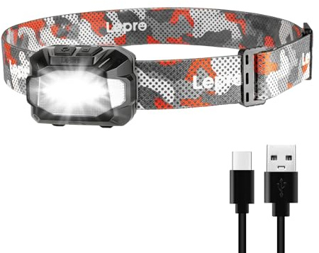 Lepro Linterna Frontal LED Recargable, Frontal Doble Opción USB o AAA 1 PCS | 10 Modos de Luz con Luz Rojo, Impermeable IPX4, Linterna Cabeza para Camping, Excursión, Reparaciones, Pesca