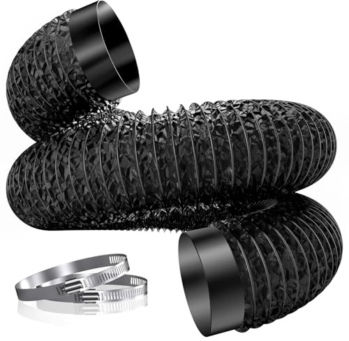 Hon&Guan Tubo di scarico Ø 130 mm, tubo in alluminio PVC da 3 m, con 2 fascette stringitubo, per asciugatrice, ventilatore, cappa aspirante, sistema di ventilazione, nero