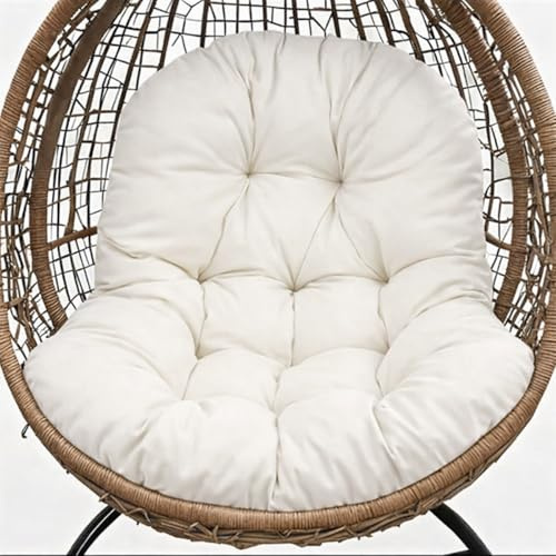 Genérico Cojín para Silla Colgante, Cojín Silla Huevo Exterior Impermeable con Relleno de PP, Lazos de Sujeción y Fácil Limpieza para Jardín, Terraza o Balcón,Blanca