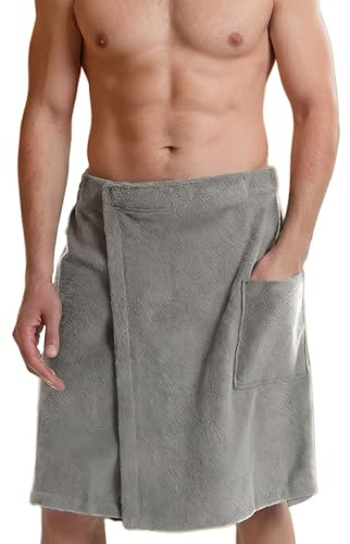 Saunakilt herr 60 × 150 cm bastuhandduk snabbtorkande bastuhandduk (XL grå) | Sauna Kilt män med kardborreband av korallflanell för bastu gym dusch strand pool