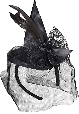 W WIDMANN MILANO Party Fashion - 9369S - Mini-chapeau de sorcière avec plumes et voile, noir, fête de thème, carnaval, halloween