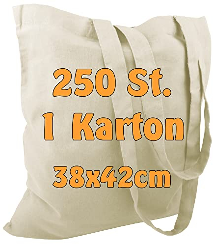 Cottonbagjoe 25 Baumwolltaschen Natur 38x42 cm mit langen Henkeln | Stoffbeutel unbedruckt | ideal zum Bedrucken, Bemalen oder Beplotten - OEKO-TEX® STANDARD 100 zertifiziert