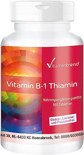 Vitamin B1 (Thiamin) 100mg -180 vegane Tabletten ! 6-MONATS-VORRAT ! Hochdosiert | Vitamintrend®