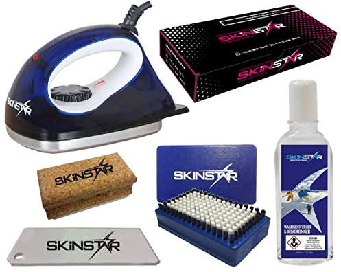 SkinStar Starter Ski Wachs Set, Wachsbügeleisen Bürste Wachs Reiniger 6-teilig Blue