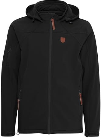 Indicode IDJonas Herren Softshelljacke Übergangsjacke Jacke mit Kapuze Reißverschlusstaschen Gummizug Regular fit, Größe:L, Farbe:Black (999)