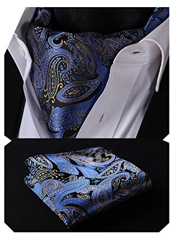 HISDERN Krawattenschal Herren Blau Hochzeit Punkt Halstuch Taschentuch Paisley Business Ascot Krawatte und Einstecktuch Set