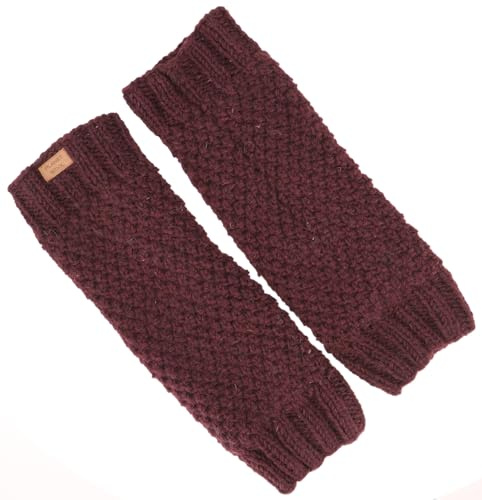 GURU SHOP Wollstulpen mit Perlmuster, Strickstulpen aus Nepal, Beinstulpen - Dunkles Bordeauxrot, Herren/Damen