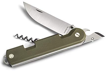 TB Outdoor - Couteau Pliant Le Baroudeur® - Multitool avec Ouvre-Boîte et Tire-Bouchon + Couverts - Lame en Alliage de Métal de Qualité Supérieure - Kaki