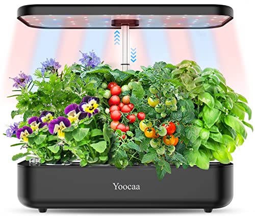 Yoocaa 12 Hydroponisches Anzuchtsystem, Indoor Kräutergarten Set mit LED-Wachstumsleuchte, Smart Garden für Zuhause, Küche, automatischer Timer Keimungs-Kit (schwarz)