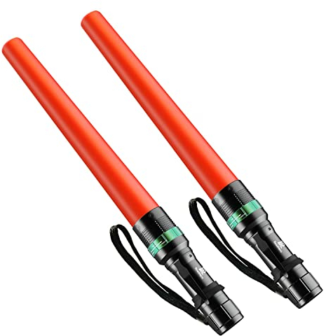 RoadHero 2 Pack Traffic Wand, 16 Inch Flashlight LED Traffic Control Baton, Small Orange Safety Wand with 5 Flashing Modes, Night Signal Light for Airport, Parking Directing