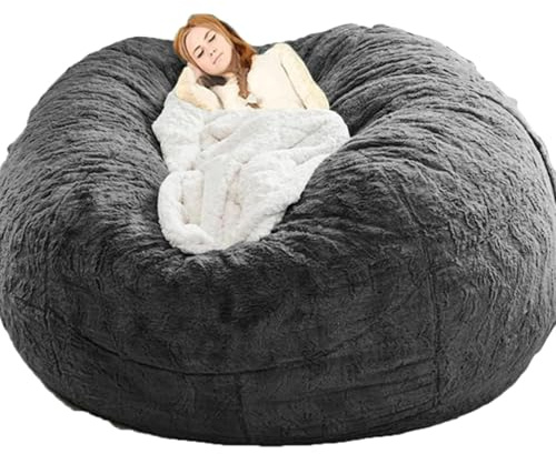 MANGGUO 5/6/7ft Giant Bean Bag Chairs for Adults Cuddle Chairs for Living Room Beanbag Chairs Sofa (Stuffing Not Included) (Dark Grey, 6ft)
