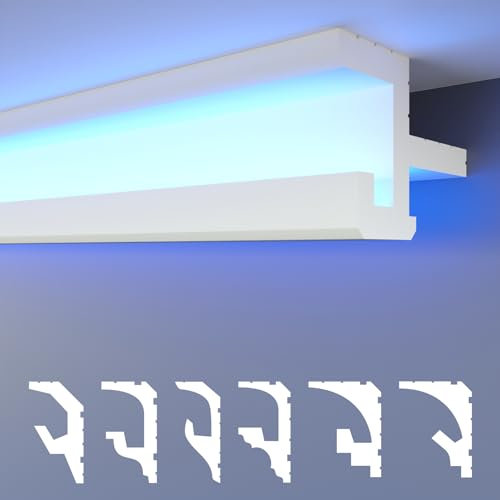 HEXIMO LED Stuckleisten 2in1, indirekte Beleuchtung Deckenleisten XPS Styropor Lichtleisten Beleuchtung Styropor Deckenleisten (30,6 Meter HLED 20)