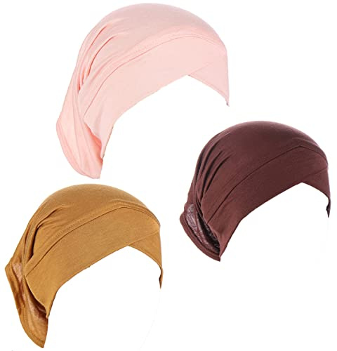 MioCloth 3 Pcs Under Scarf Hijab Cap Unisex Dreadlock Cap Girl Women Stretch Hood Caps Solid Color Under Helmet Cap Unisex Hats