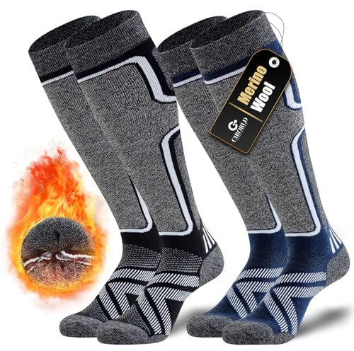 Cirorld 2 Paar Skisocken aus Merinowolle für Damen Herren, Wärmende Wolle Thermosocken Dicke Wintersocken für Kaltes Wetter, Schnee, Skifahren, Snowboarden, Jagen, Wandern