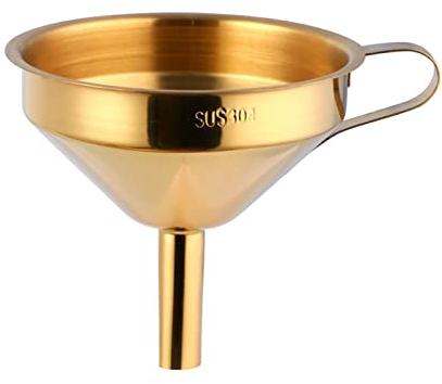 TREGOO Trichter Functional Stainless Steel Gold Funnel Kitchen Oil Liquid Metal Funnel with Detachable Filter/Strainer for Canning Kitchen Tools