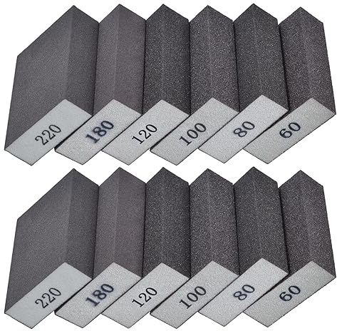 flintronic Schleifschwämme,12 Stück, Flexibles Nass-Trocken-Schleifpapier, Handschleifblöcke, PU-Schaum-Schleifpads für Holz, Handwerk, Trockenbau, Metall, Autokarosseriereparatur, Keramik