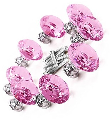 Veemoon 8pcs Elegant Crystal Glass Door Knobs Handles for Kitchen Cupboard Drawer Pulls