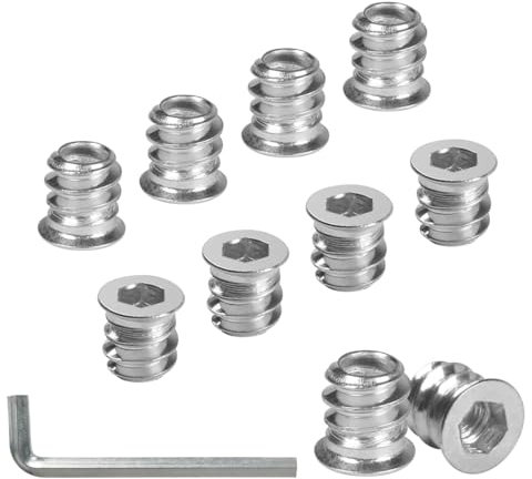 BOUMVID Tuercas Roscadas Hexagonales Insertos de Madera M5 x 10mm, 10 Piezas Tuercas de Insertar Roscados Hexagonal Remaches, Tuerca de Inserción Cabeza Plana para Muebles de Madera