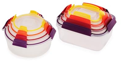 Joseph Joseph Nest Lock Set Contenitori per Alimenti 8 Pezzi, Varie Taglie, Salvaspazio, Coperchi Ermetici, Senza BPA