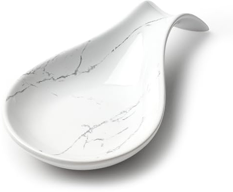 ANTIS'S HOME Ceramic Spoon Rest, Mable White Spoon Holder, Heat Resistant Rest for Kitchen Counter, Teaspoon and Cooking Utensil Rest, Decorative Spoon Rest Kitchen Accessory