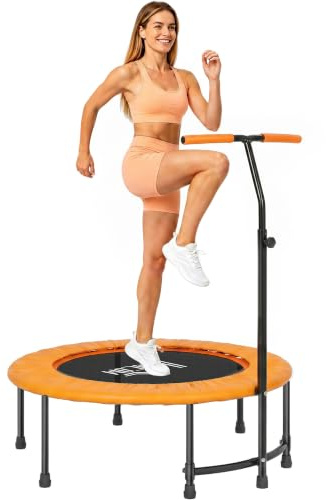 HOMCOM 40 Fitness Trampoline, Mini Trampoline Rebounder with Adjustable Handle for Indoor Exercise Workout, Orange