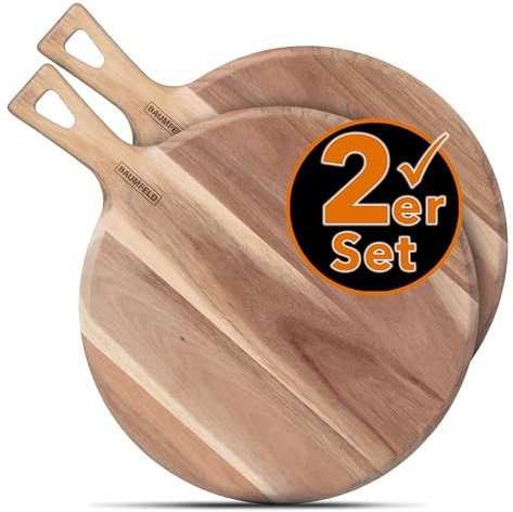 Baumfeld 2er Set Pizzabrett/Pizzateller rund aus Akazienholz – Stil und Funktionalität für deine Küche