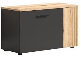 trendteam smart living - Esteban - Sitzbank - Anthrazit/Eiche - Gardrobenbank in eleganter Rillenoptik - (BxHxT) 80 x 48 x 36 cm - Schuhbank mit Platz für 4 Schuhpaare - 2 Einlegeböden