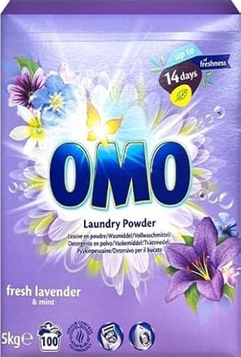 OMO Waschpulver Lavendel & Minze, 5kg, 100 Waschladungen, Phosphatfrei, Pulverförmig