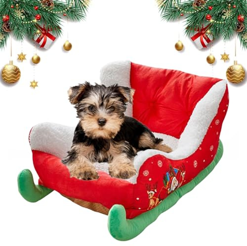 Weihnachts Schlitten Haustierbett, 63cm Plüsch-Weihnachts-Haustierbett für Drinnen Und Draußen, Weihnachtsdekoration Katzenbett Hundebett Weiches Hundesofa Katzensofa Tierbett für Hunde Und Katzen