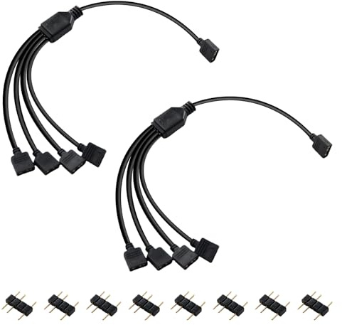 2 Piezas Cable Divisor ARGB 5V 3 Pines 1 a 4 en Y, ARGB Splitter Cable Conector Splitter para Ventiladores y Tiras LED RGB Direccionables, 8x3 Pin macho, Compatible con Placas Base ASUS MSI GIGABYTE