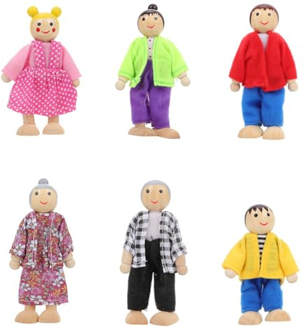 UPKOCH Famille de Poupées en Bois Naturel 6 Pièces, Modèle DIY 6 Personnages, Écologique et Sûr pour Garçon et Filles, Décoration Maison et Jeu Éducatif, Petite Figurine Familiale