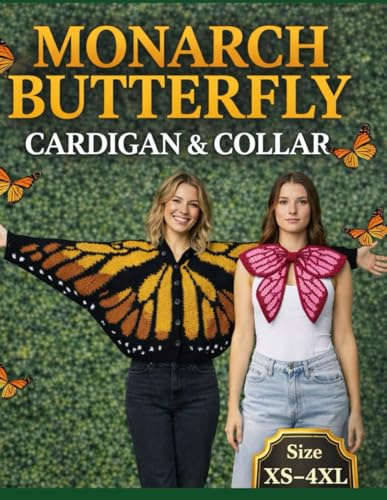 Monarch Butterfly Cardigan & Collar: Oversized Tapestry Crochet Sweater & Butterfly Wing Cardigan Patterns | US Terms