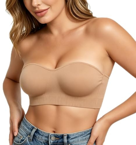 Notevive Strapless Bras for Women, Non Wired Padded Bandeau Strapless Bra | Anti -slip Lightweight Breathable Convertible Stretchy Bandeau Bra