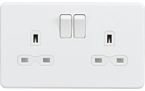 Knightsbridge SFR9000MW 13A 2G DP Switched Socket with Twin Earths - Matt White with White Insert