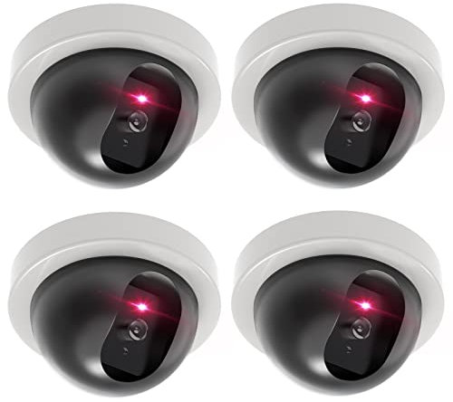 WALI Dummy Fake Security CCTV Dome Camera with Flashing Red LED Light with Security Alert Sticker Decals for Home Security, 4 Packs, White (SDW-4)