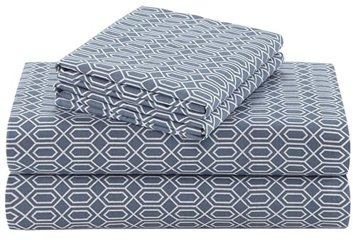 Comfort Spaces 100% Cotton Percale Sheets Twin Size 3 Piece, Diamond Blue