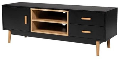 Happy Garden Meuble TV Ross Noir. Meuble Bas Style scandinave pour télévision et Console de Jeux. Meuble avec armoires, tiroirs et étagères.