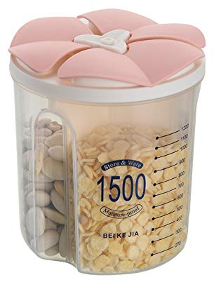 Jmahm Müsli-Spender, Behälter, Lebensmittelbehälter, für Pasta, luftdicht, transparenter Kunststoff mit mehreren Fächern, Kalibrierung, hält Lebensmittel frisch, plastik, rose, 1500ml / 3 Grid