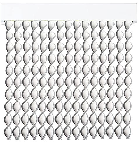 Cortinas - Tenda in corda per esterni, in plastica PVC e barra in alluminio, 72 strisce, ideale per terrazze e verande, anti-mosche, bianco-grigio, 210 x 90 cm