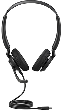 Jabra Engage 50 II Auriculares Estéreo con cable, 3 micrófonos, cancelación de ruido, ultraligeros, cable USB-C, Para plataformas de comunicaciones unificadas como Zoom y Unify, Negro